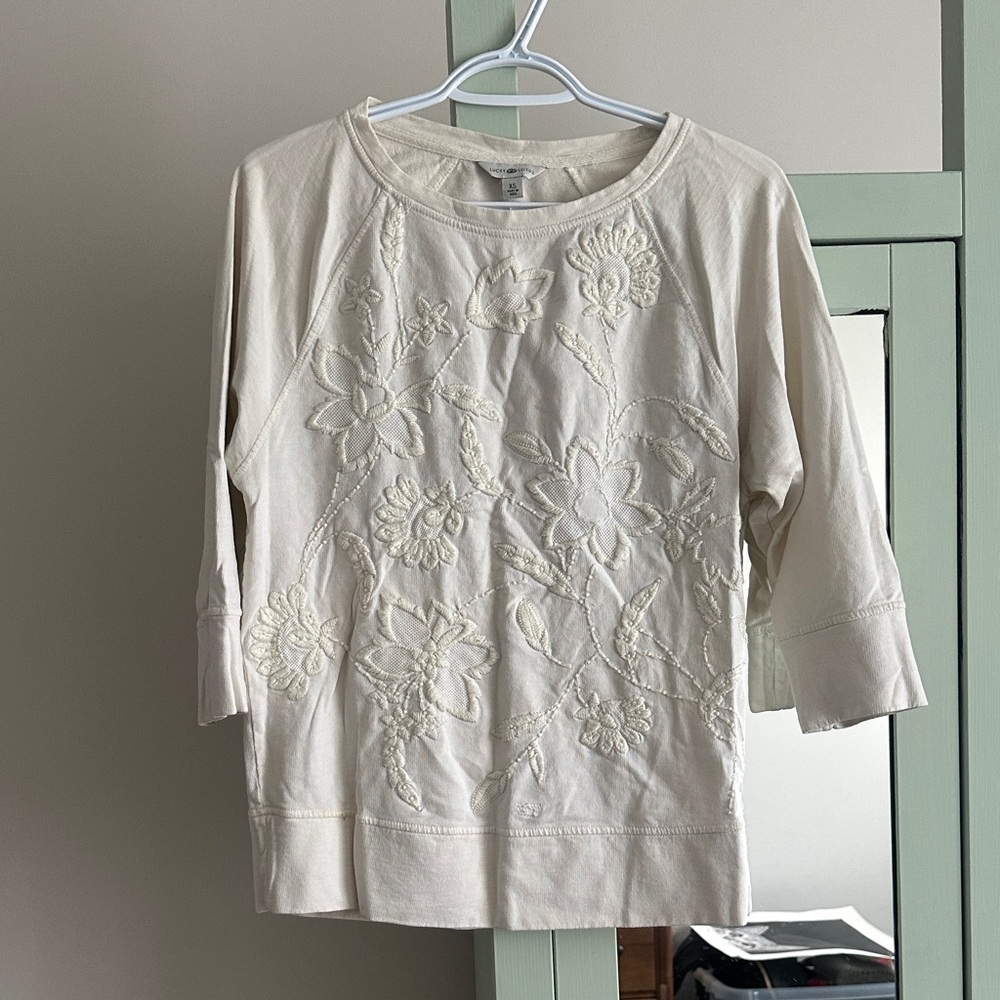 Cream Floral Embroidered Women's Top
